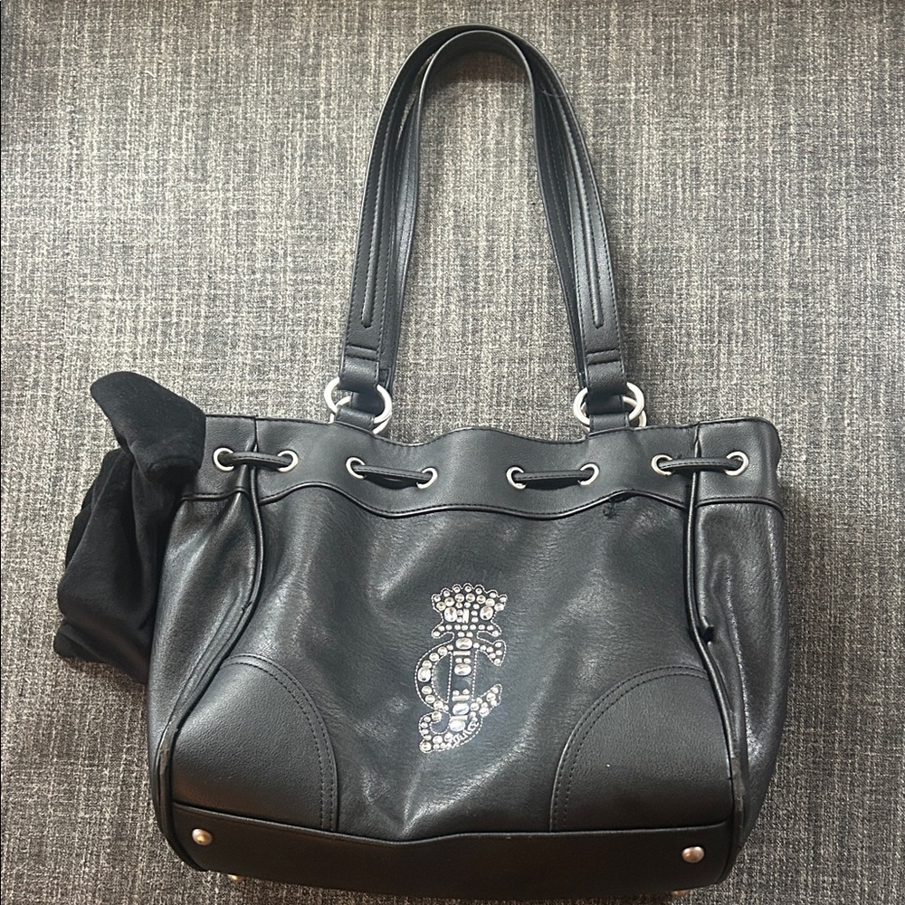 Juicy Couture Black Bow Rhinestone Daydreamer Tote Bag Y2K